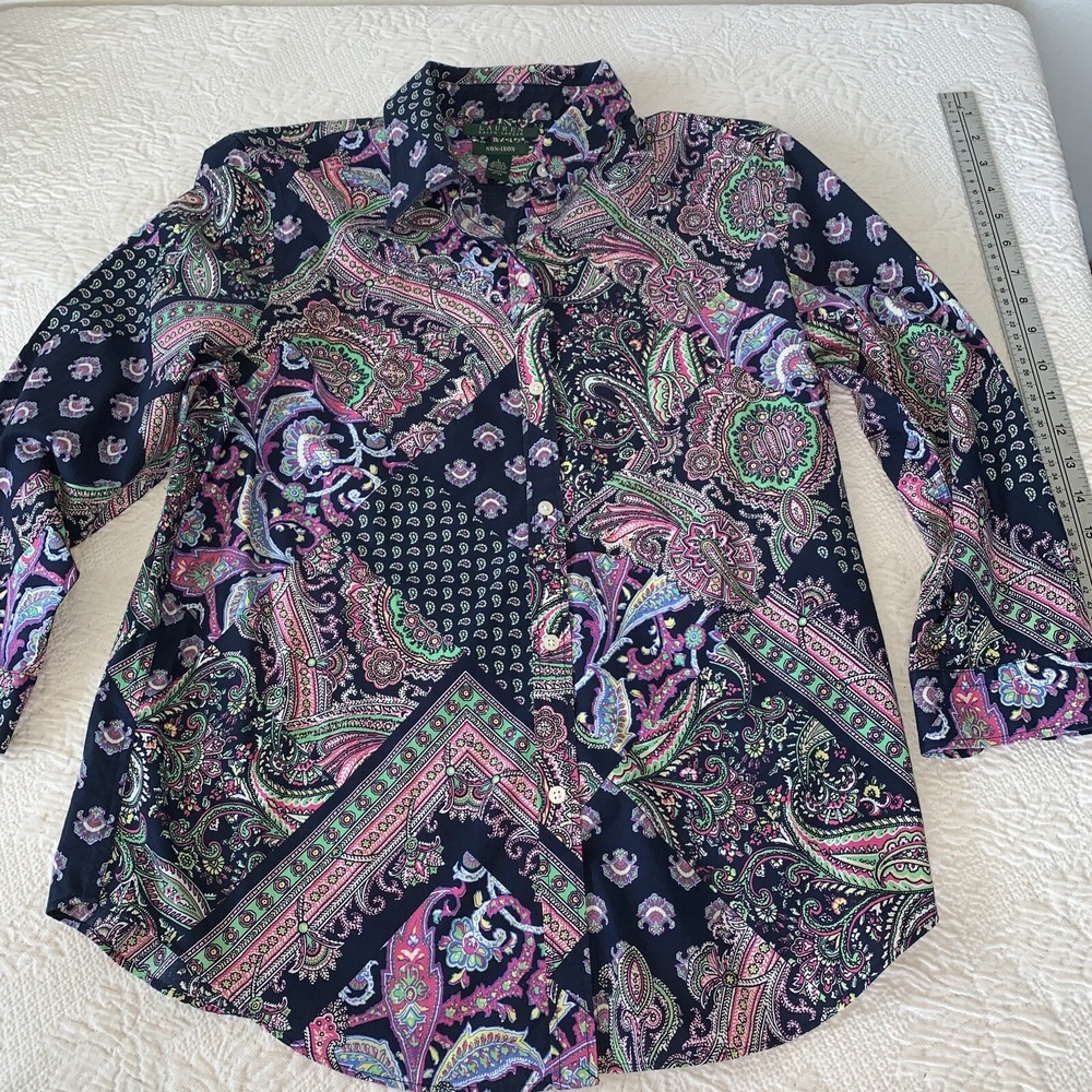 Lauren Ralph Lauren Top Patchwork Paisley Button Down Shirt Sz‎ Large Non Iron